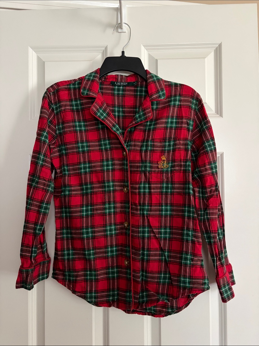 Lauren Ralph Lauren Red and Green Plaid Button-Down flannel pajama Shirt